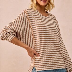 BiBi Tan and White Striped Sweatshirt